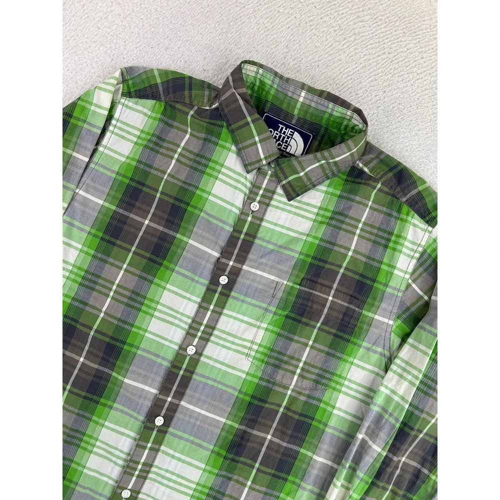 The North Face Shirt Men's XL Green Plaid Button Up Long Sleeve Casual Outdoor
